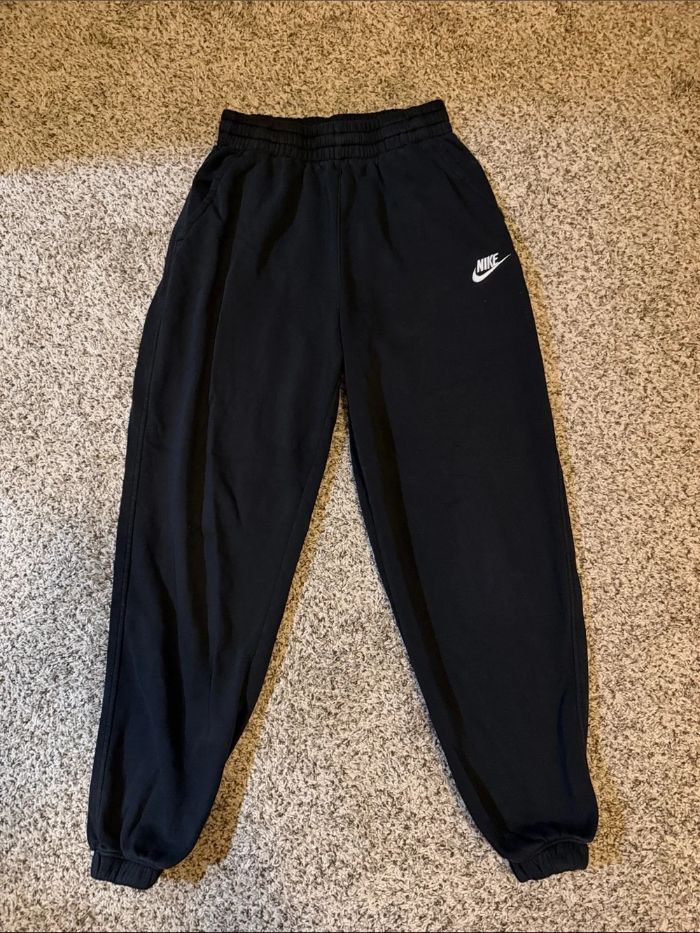 Nike Kids size L Black Jogger Sweatpants with White Swoosh